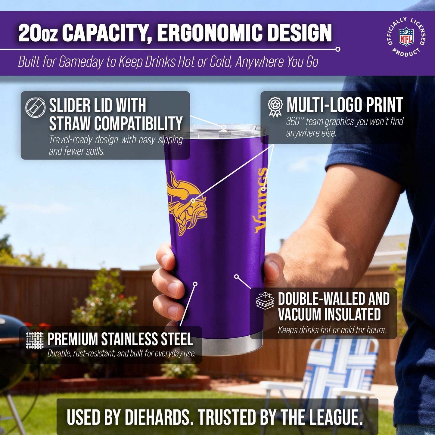 Minnesota Vikings NFL 20oz Gameday Stainless Steel Tumbler - Purple