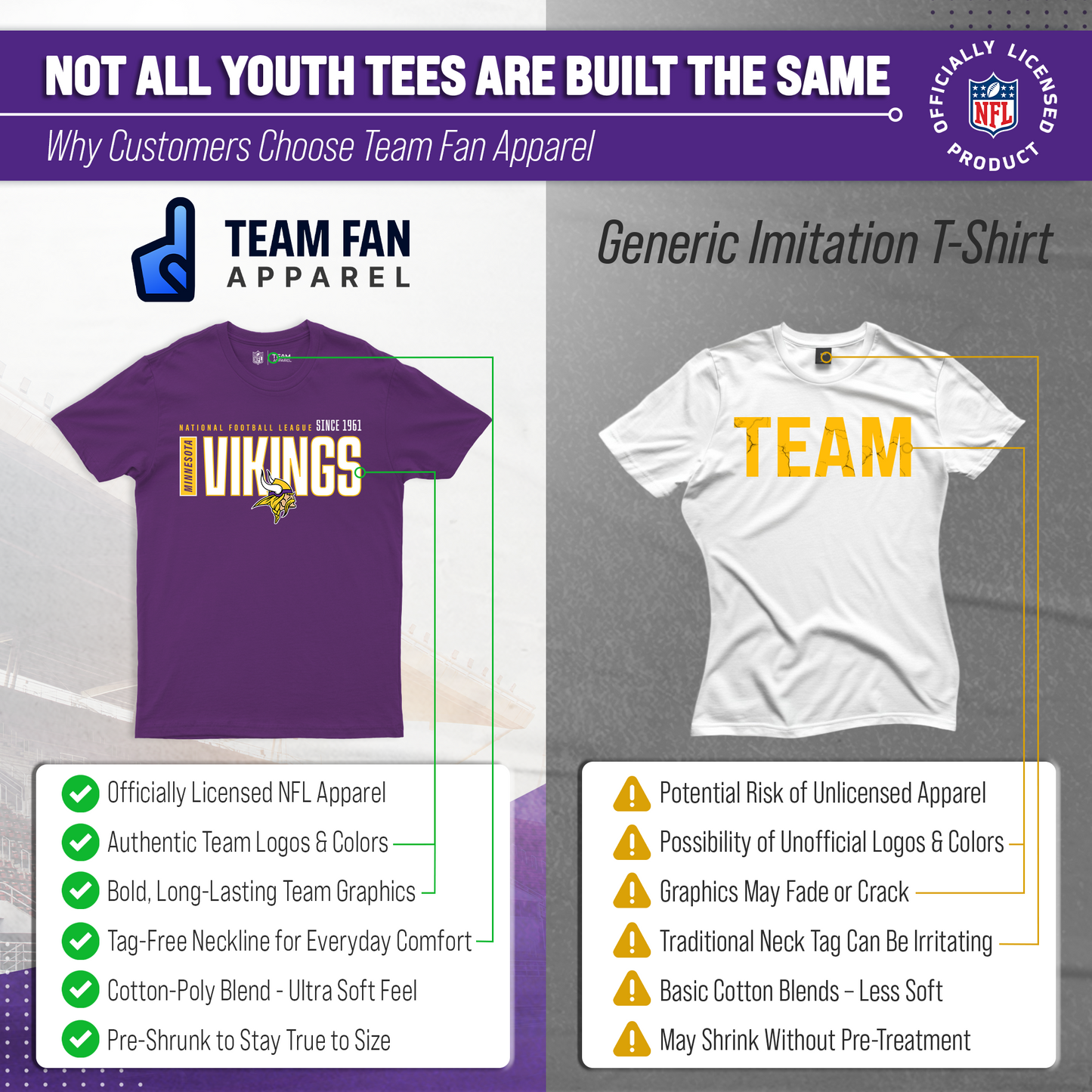 Minnesota Vikings NFL Youth Modern Endzone Football T-Shirt Unisex Tag Free Comfortable - Purple