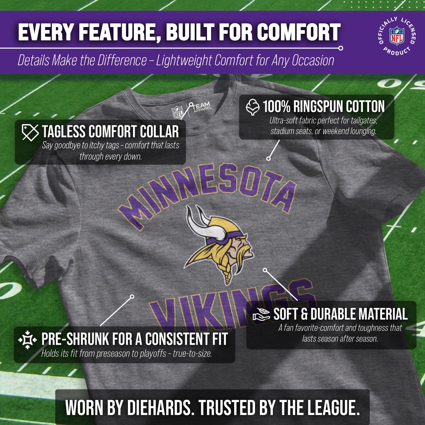 Minnesota Vikings Team Fan Apparel NFL  Adult Gameday T-Shirt - Sport Gray