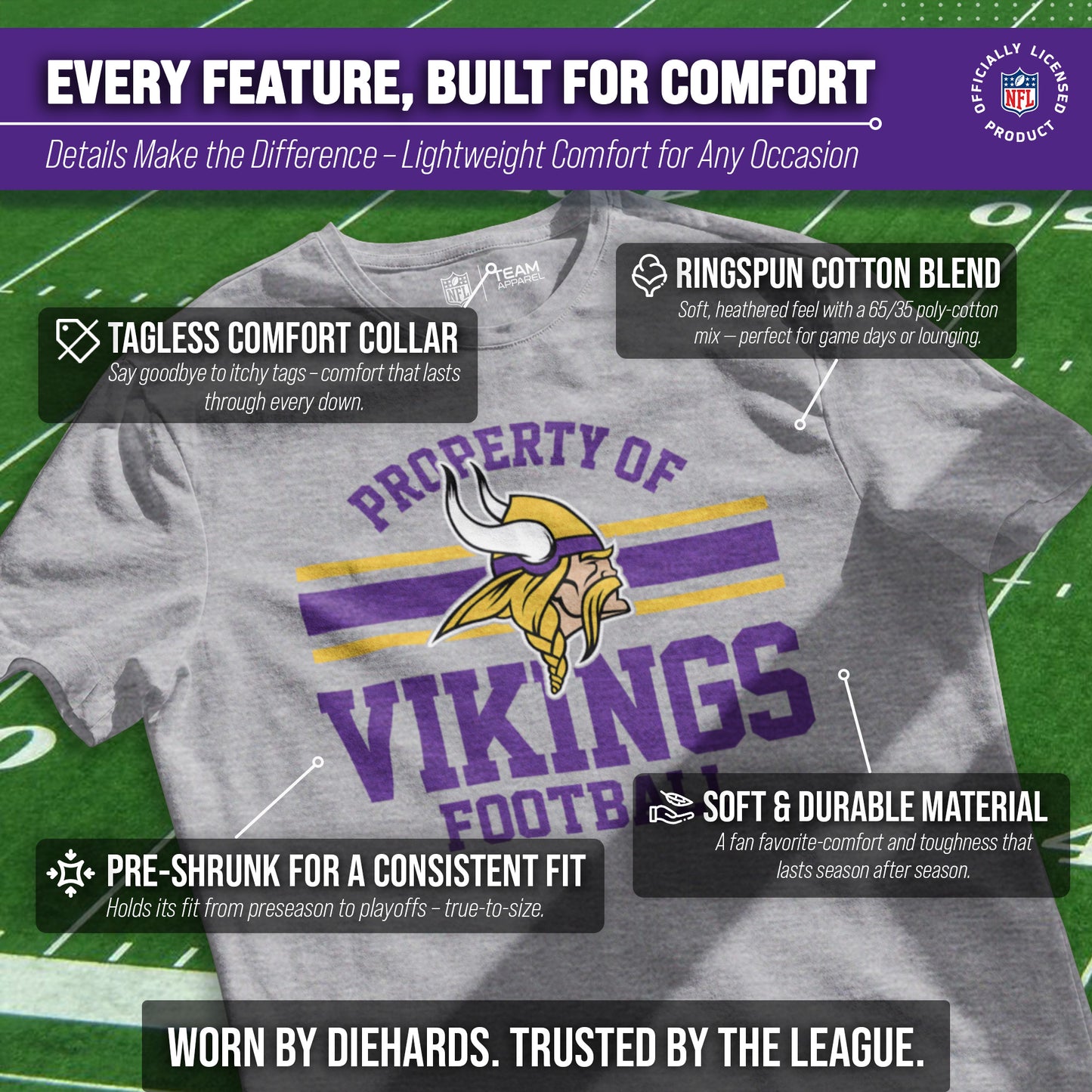 Minnesota Vikings NFL Adult Property Of T-Shirt - Sport Gray