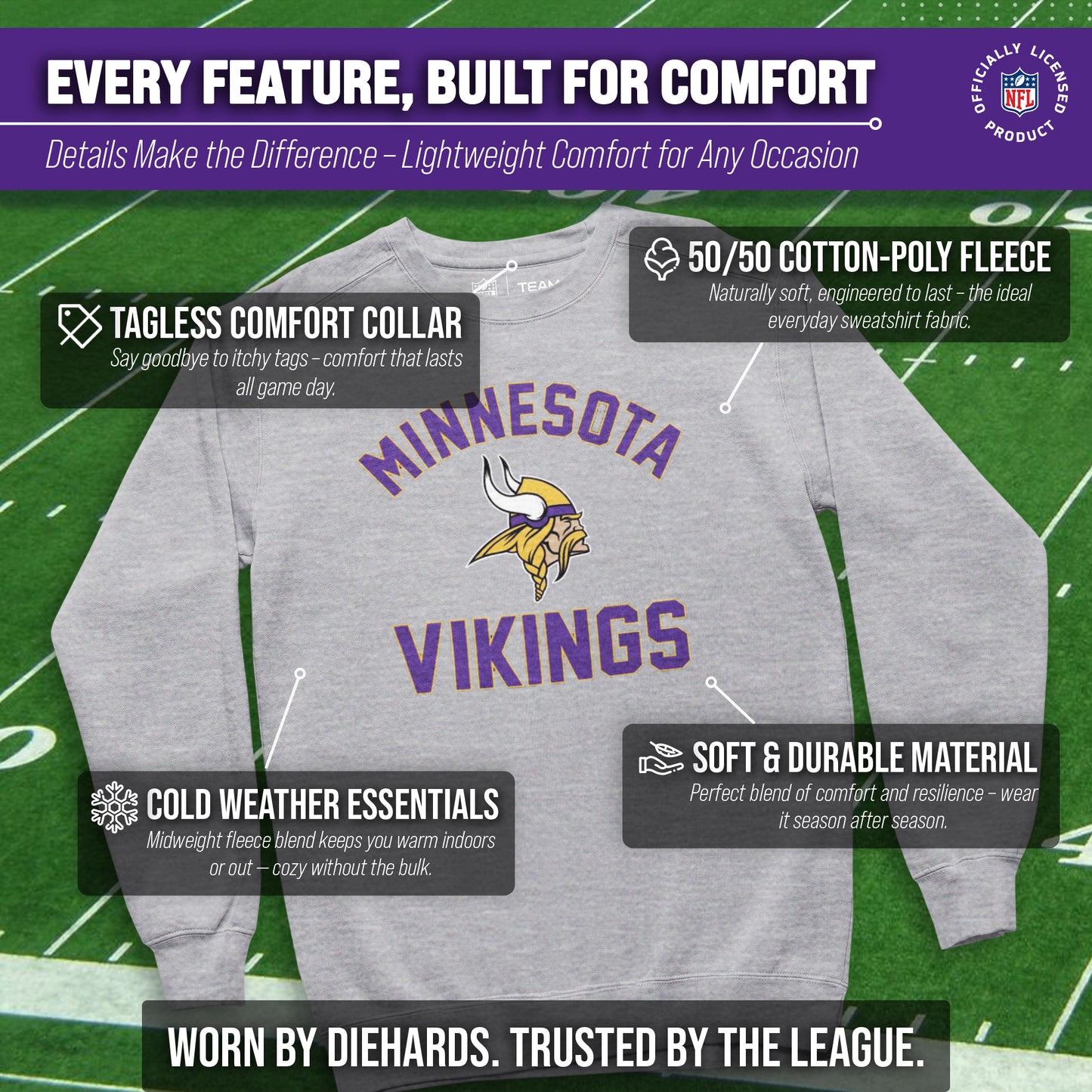 Minnesota Vikings NFL Adult Gameday Football Crewneck Sweatshirt - Sport Gray