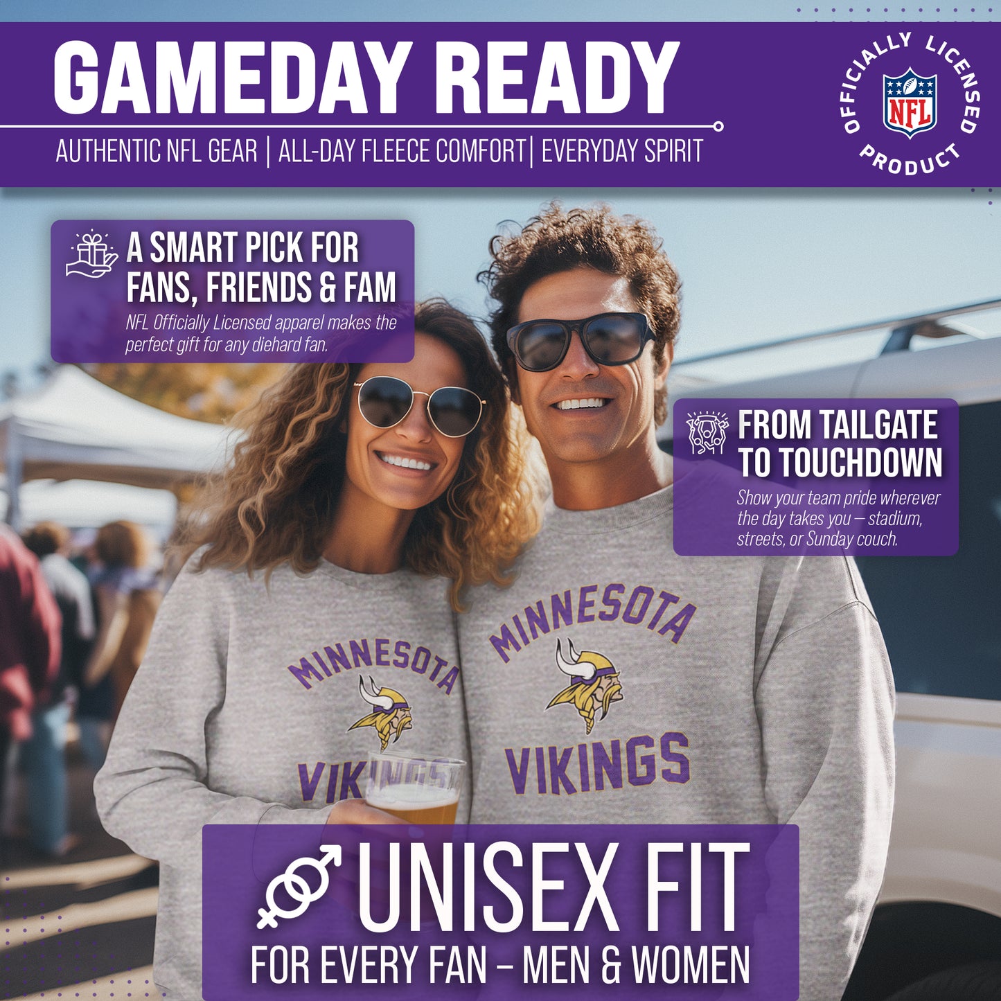 Minnesota Vikings NFL Adult Gameday Football Crewneck Sweatshirt - Sport Gray