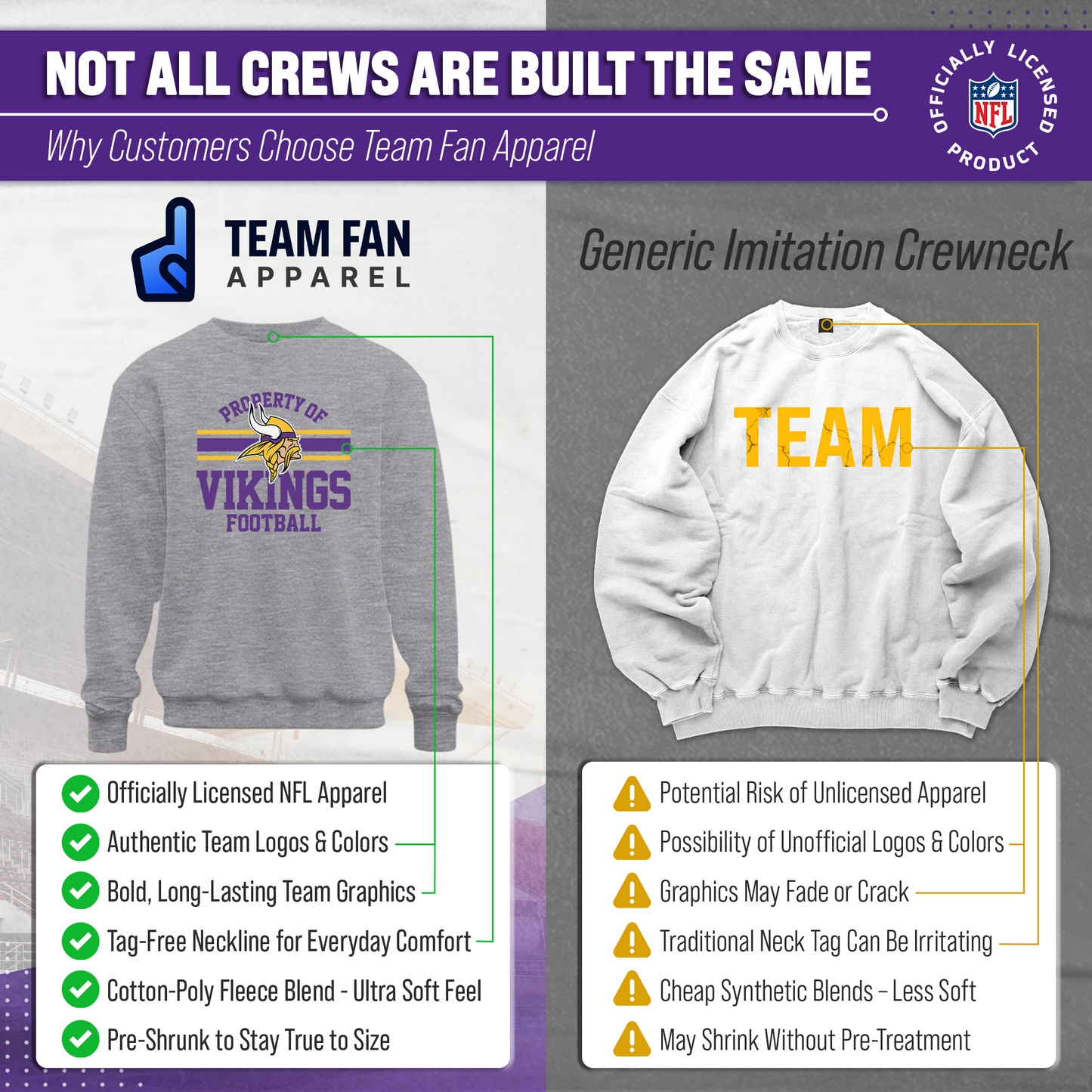 Minnesota Vikings NFL Adult Property Of Crewneck Fleece Sweatshirt - Sport Gray