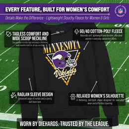 Minnesota Vikings NFL Womens Retro Triangle French Terry Slouchy Top- Raglan Sleeves - Heather Charcoal
