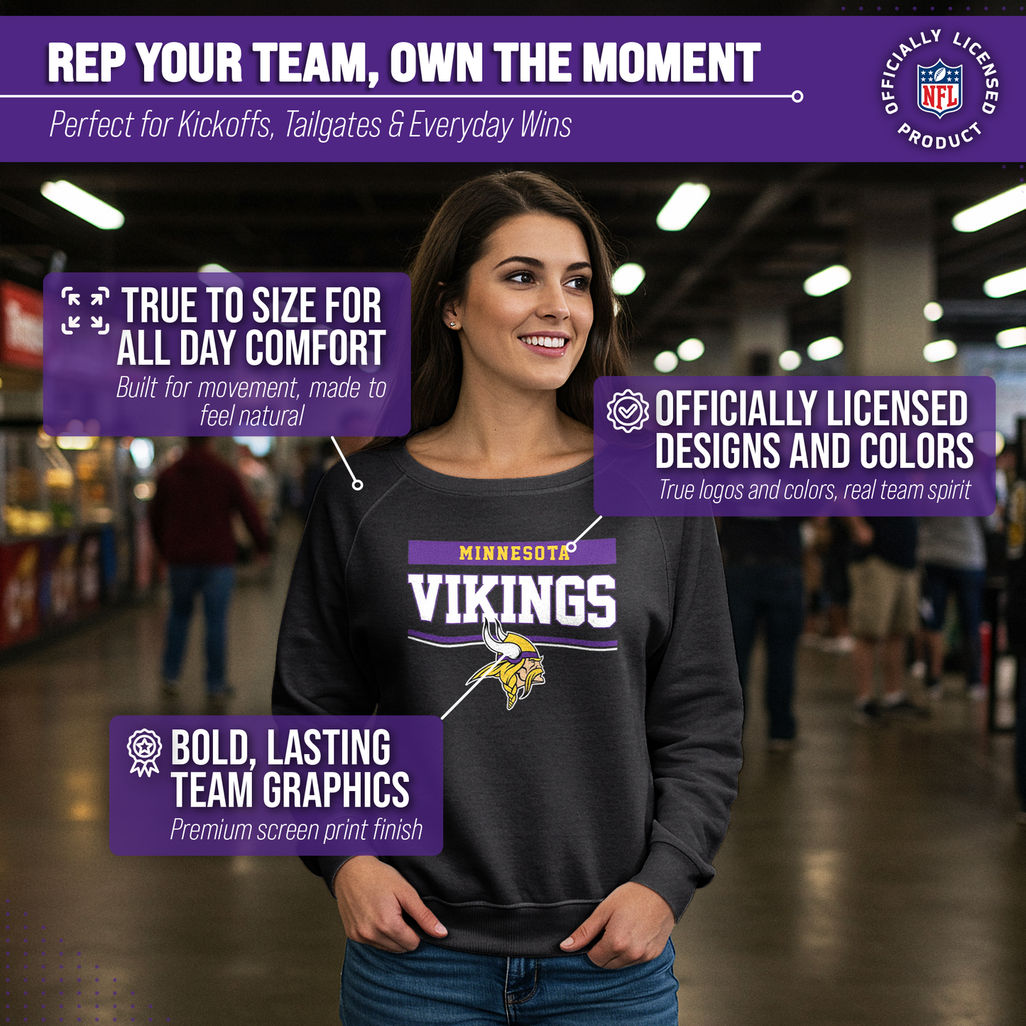 Minnesota Vikings NFL Womens Team Block French Terry Slouchy Top - Charcoal
