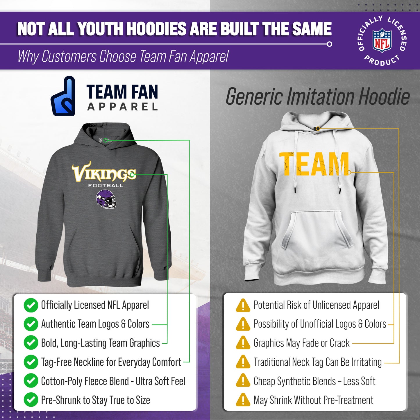 Minnesota Vikings NFL Youth Football Helmet Hood - Charcoal