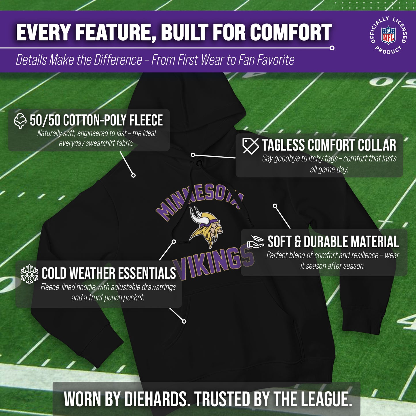 Minnesota Vikings Team Fan Apparel NFL  Gameday Hoodie - Black