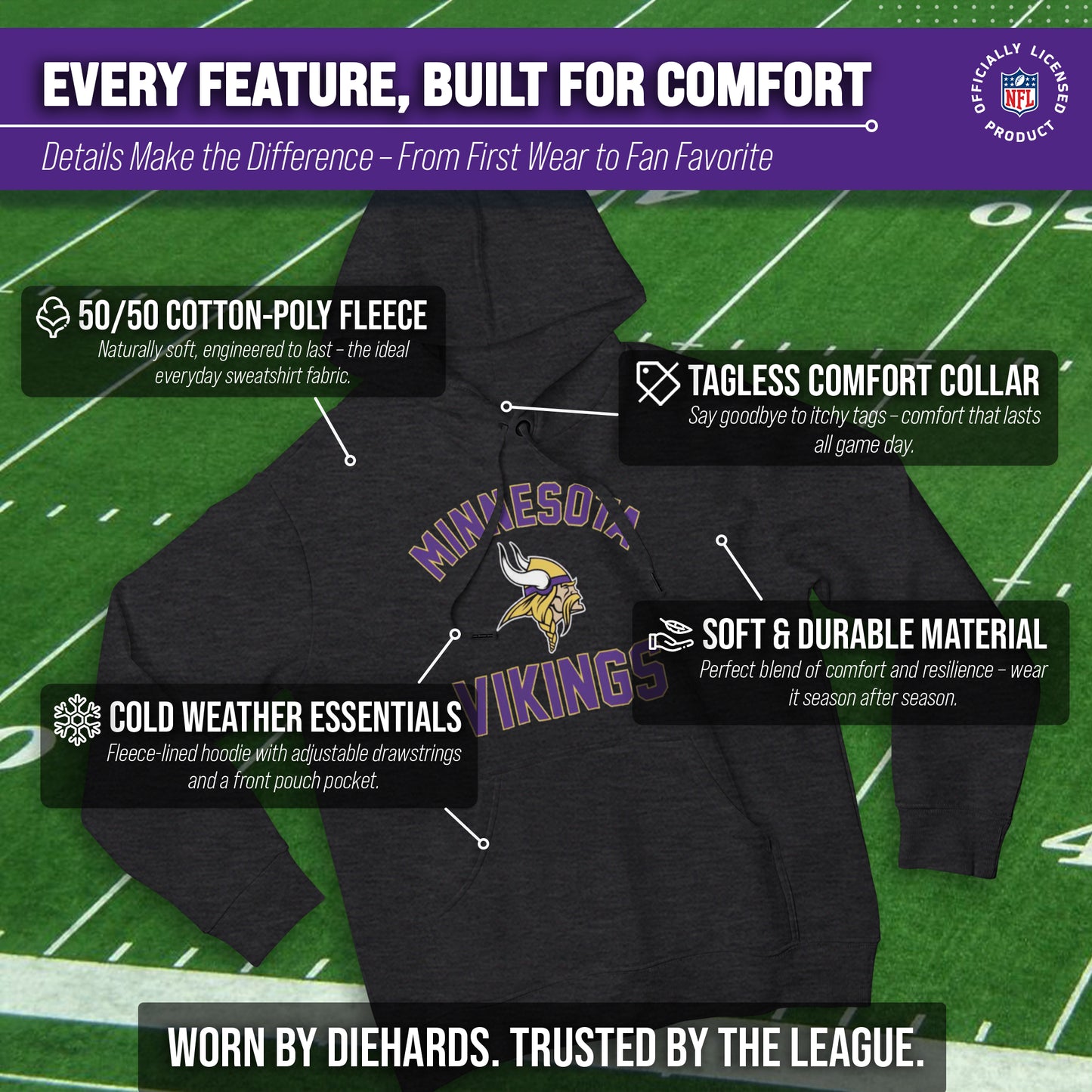 Minnesota Vikings Team Fan Apparel NFL  Gameday Hoodie - Charcoal