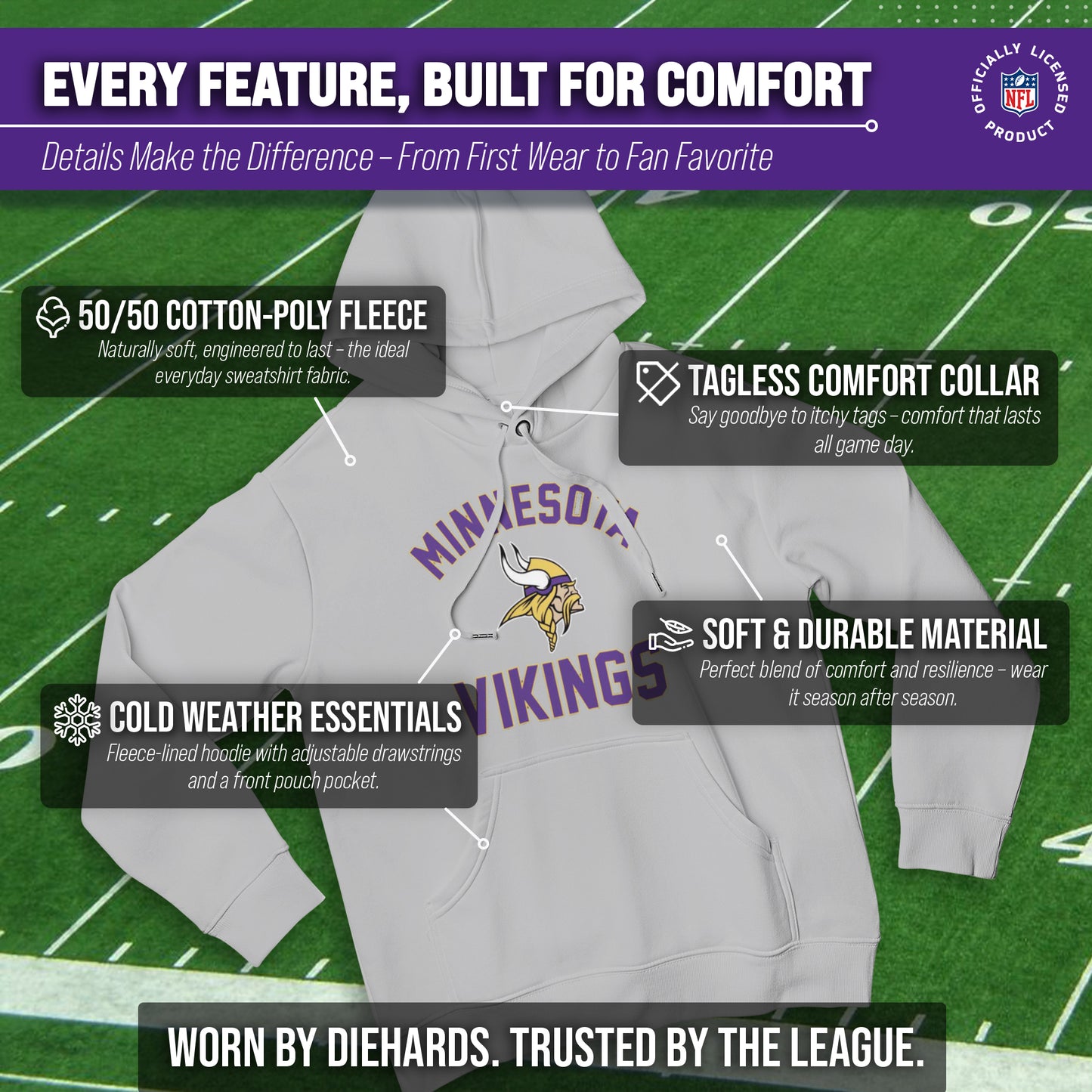 Minnesota Vikings Team Fan Apparel NFL  Gameday Hoodie - Sport Gray