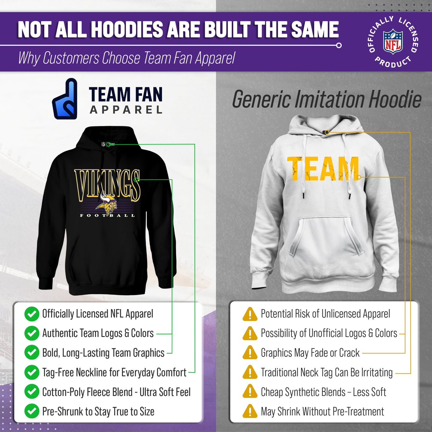 Minnesota Vikings NFL Adult Unisex Overtime Blueprint Soft Fleece Hooded Sweatshirt - Black