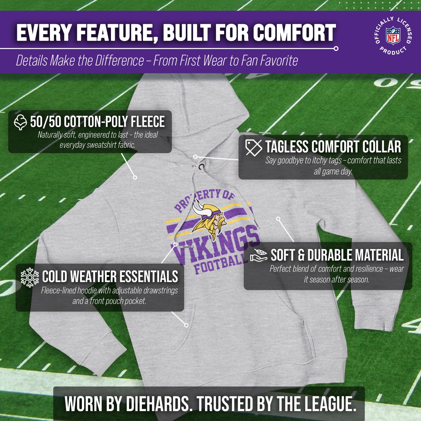 Minnesota Vikings NFL Adult Property Of Hooded Sweatshirt - Sport Gray