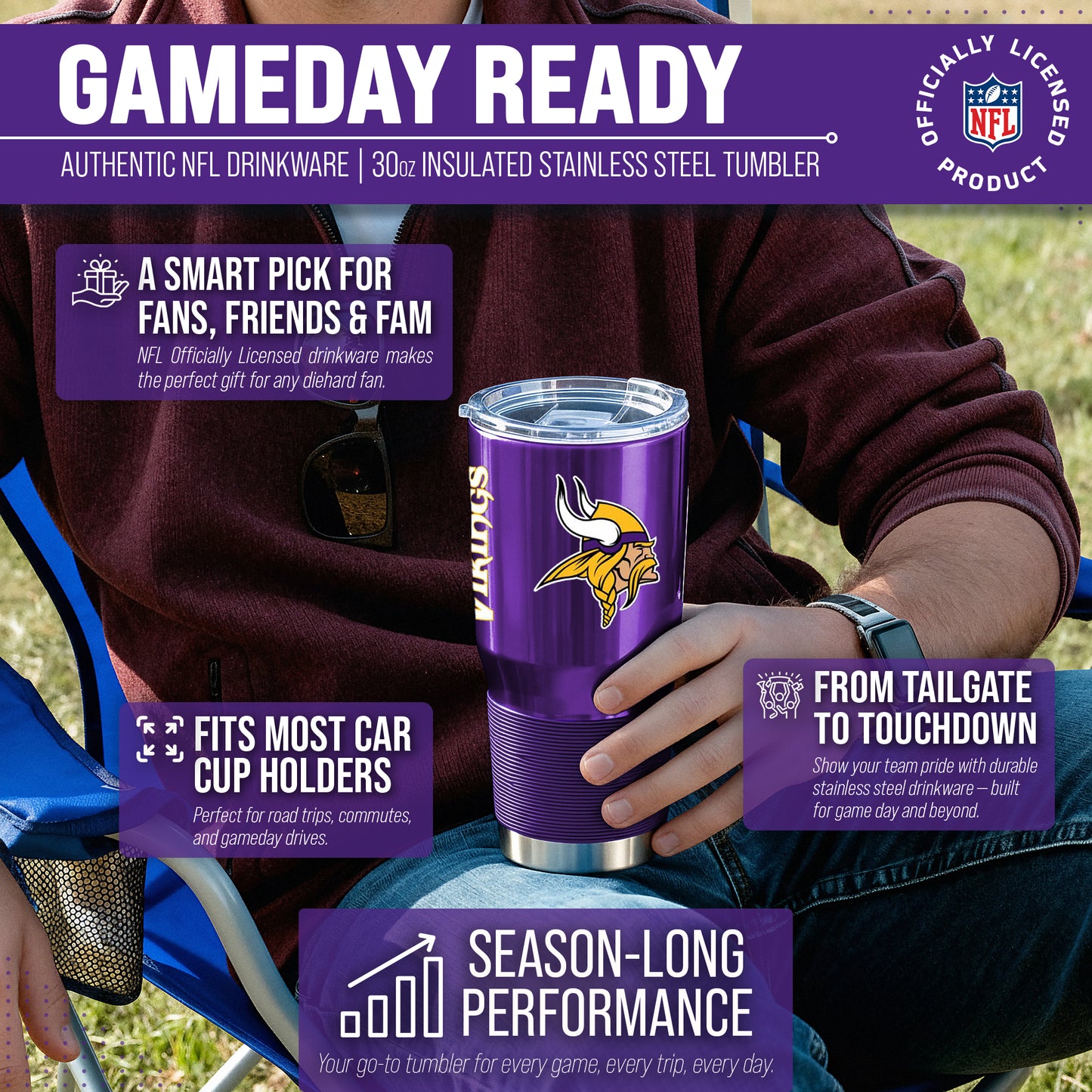 Minnesota Vikings NFL 30oz Tumbler - Purple