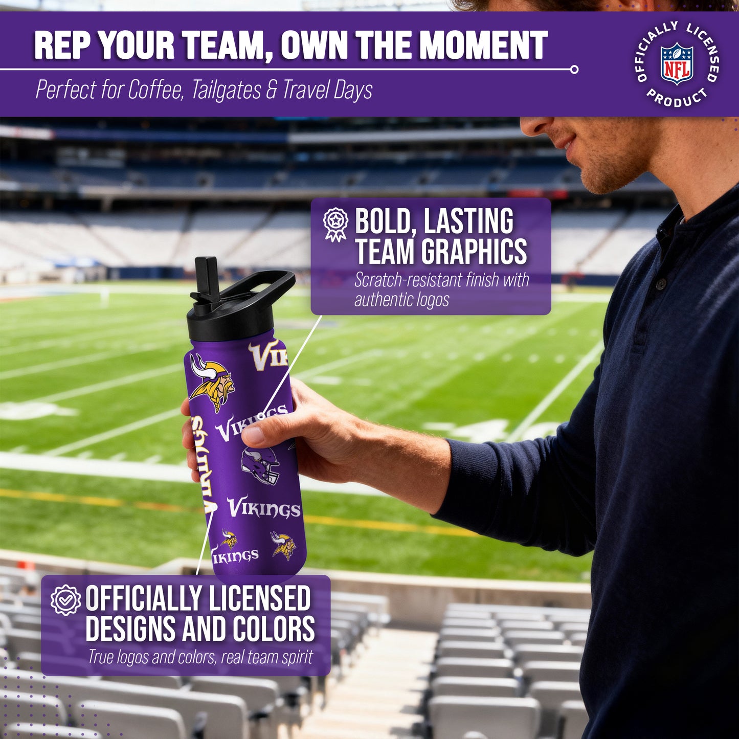 Minnesota Vikings NFL 34oz Quencher Stainless Steel Insulated Water Bottle - Purple
