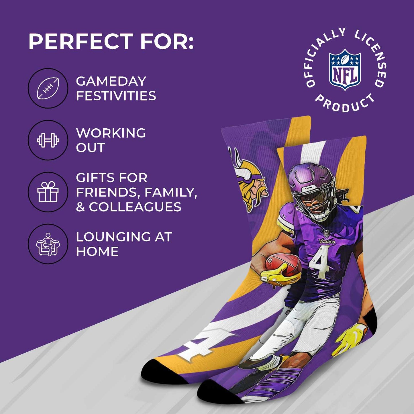 Minnesota Vikings NFL Youth Player Stripe Sock - Purple