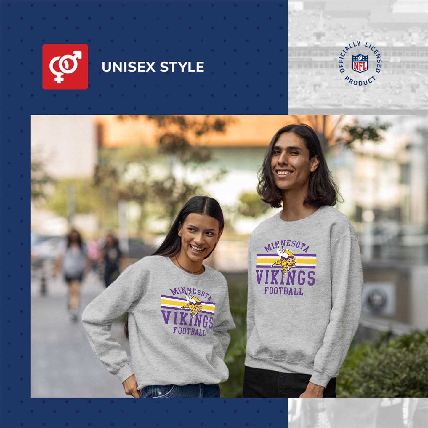 Minnesota Vikings NFL Team Stripe Crew Sweatshirt - Sport Gray