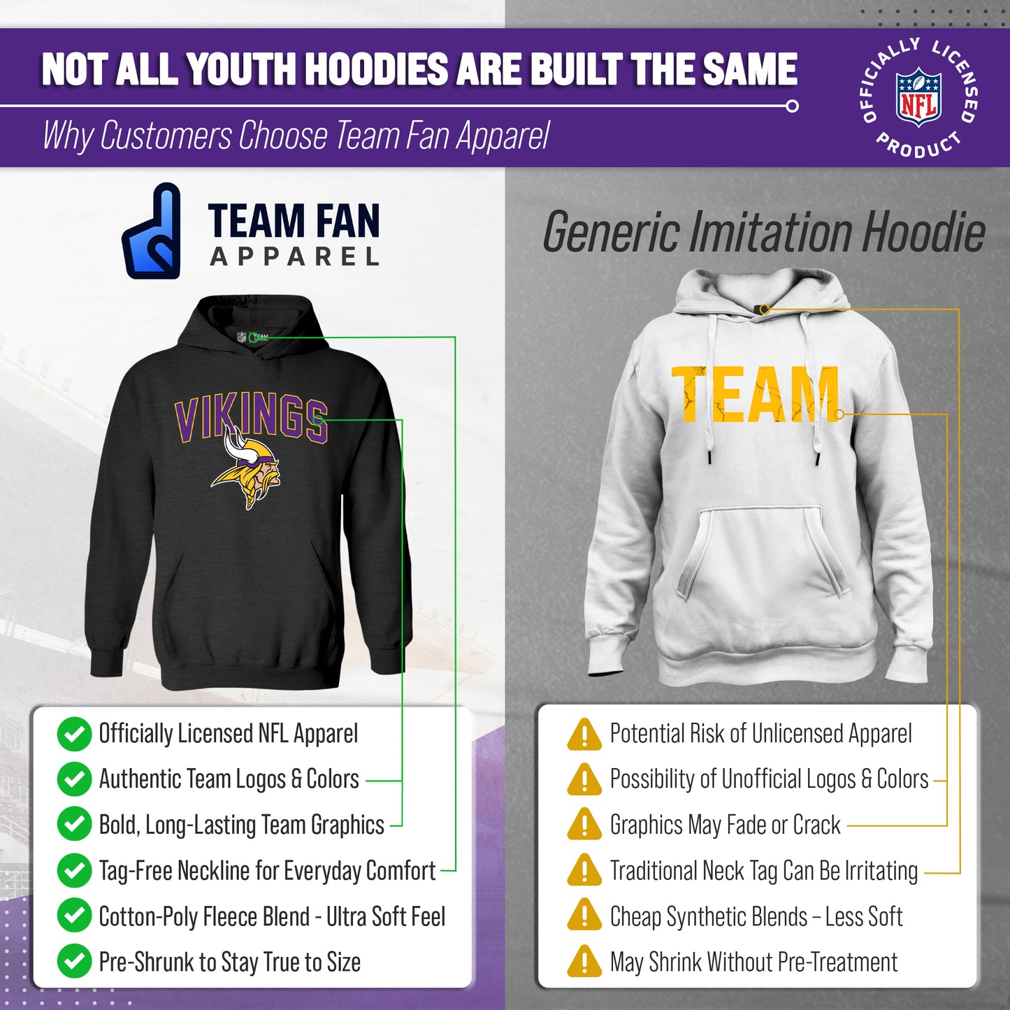 Minnesota Vikings NFL Youth Home Team Hoodie- Kids Hooded Sweatshirt - Black