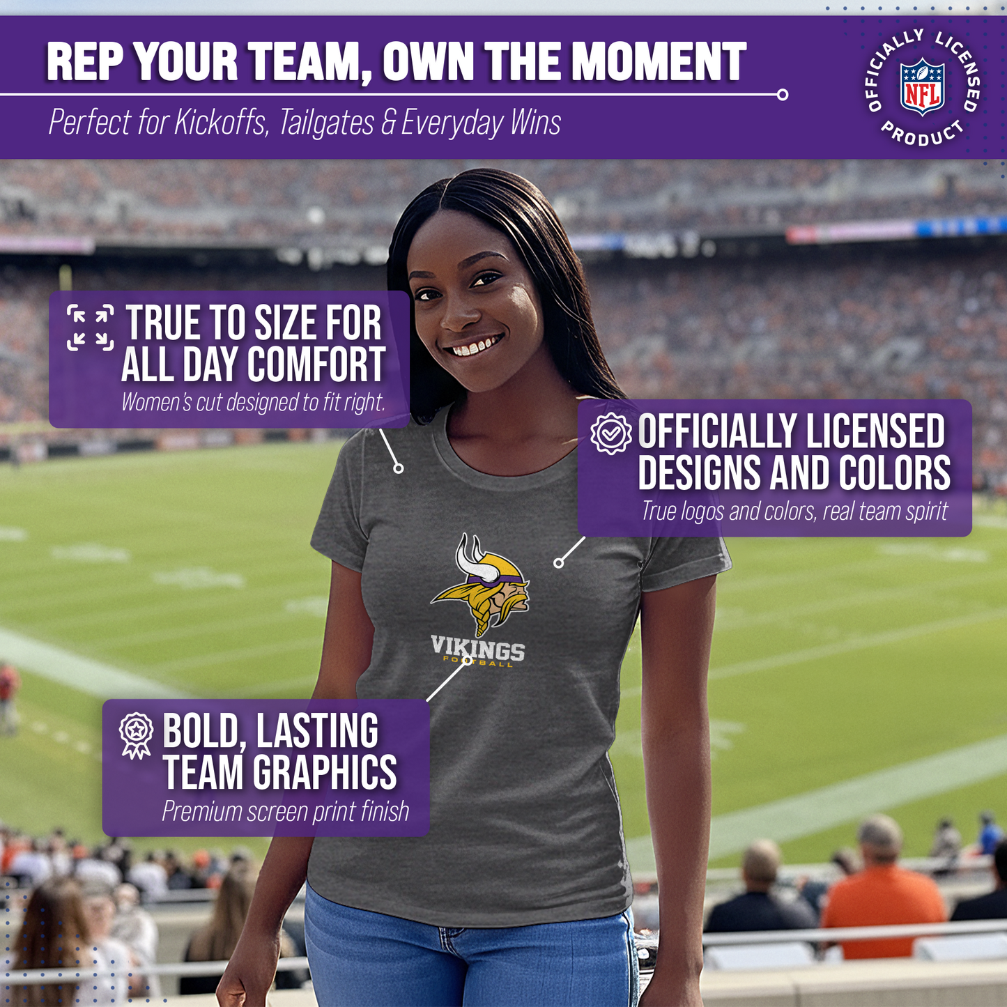 Minnesota Vikings Women's NFL Ultimate Fan Logo Short Sleeve T-Shirt - Charcoal