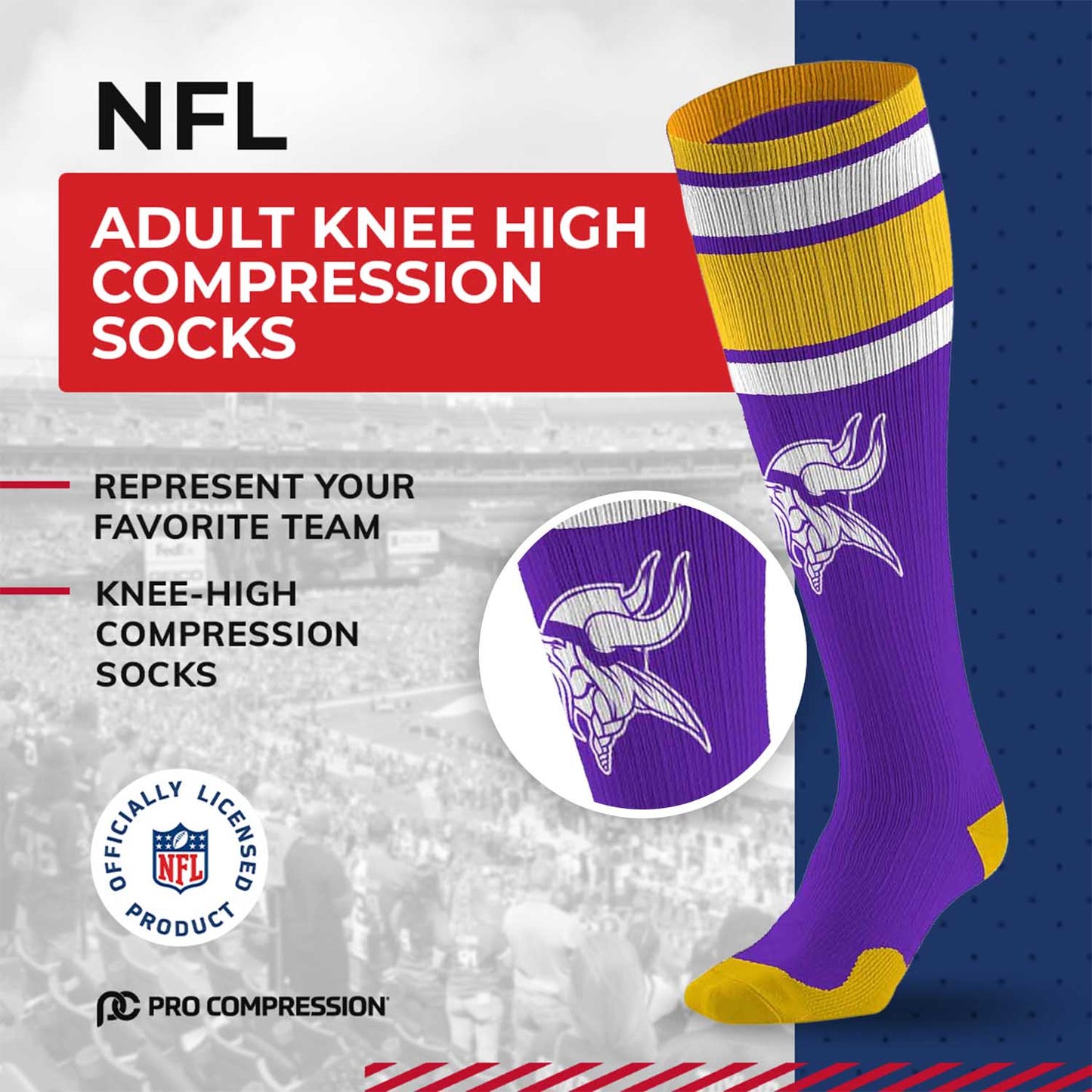 Minnesota Vikings NFL Adult Knee High-Performance Socks - Purple