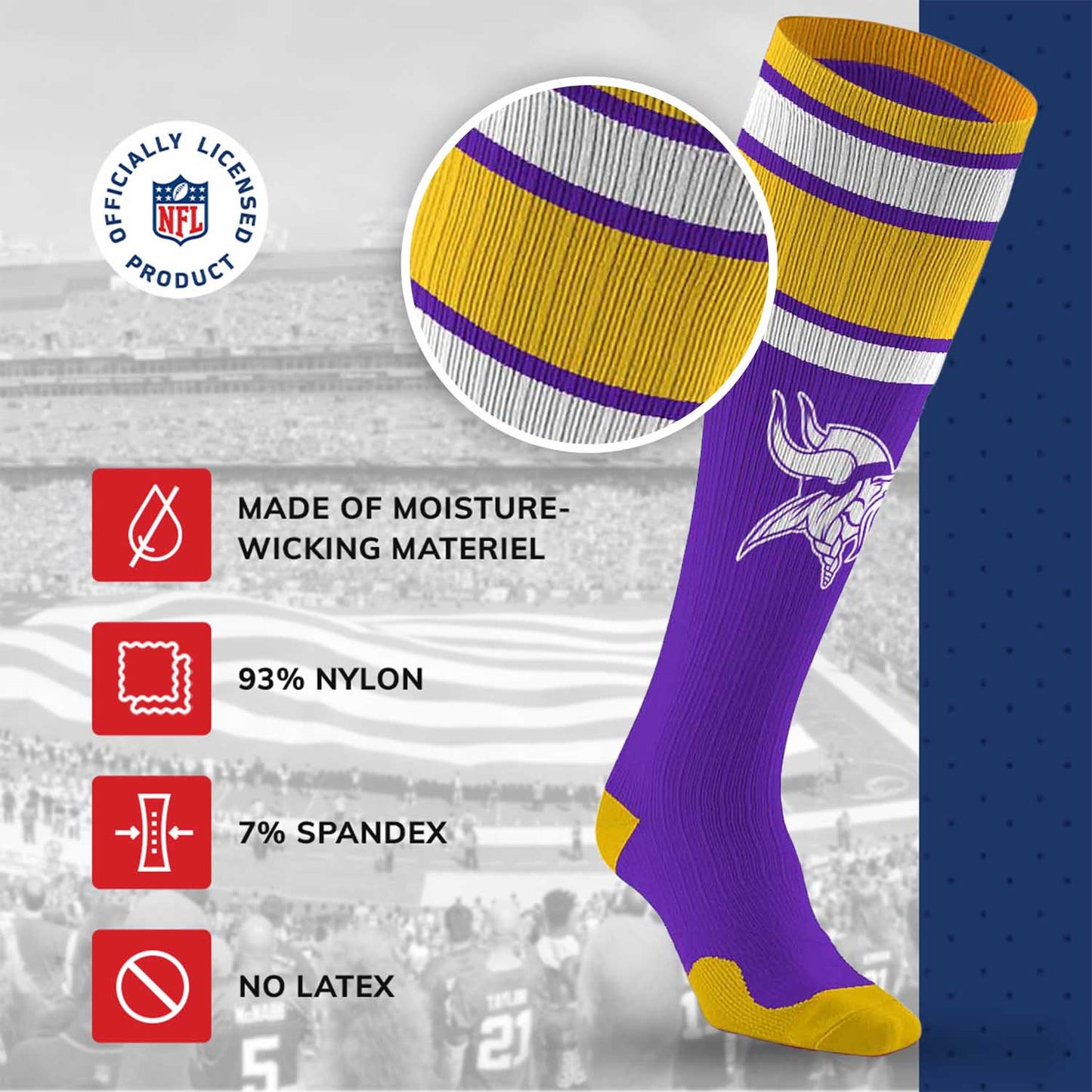 Minnesota Vikings NFL Adult Knee High-Performance Socks - Purple