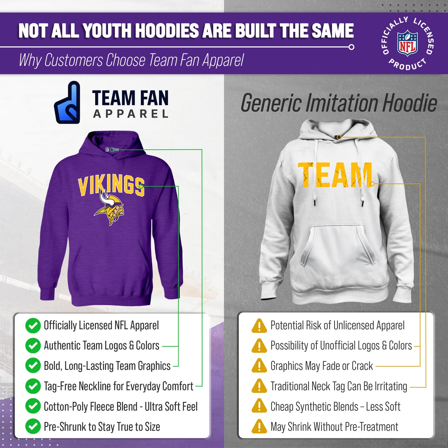 Minnesota Vikings NFL Youth Home Team Hoodie- Kids Hooded Sweatshirt - Purple