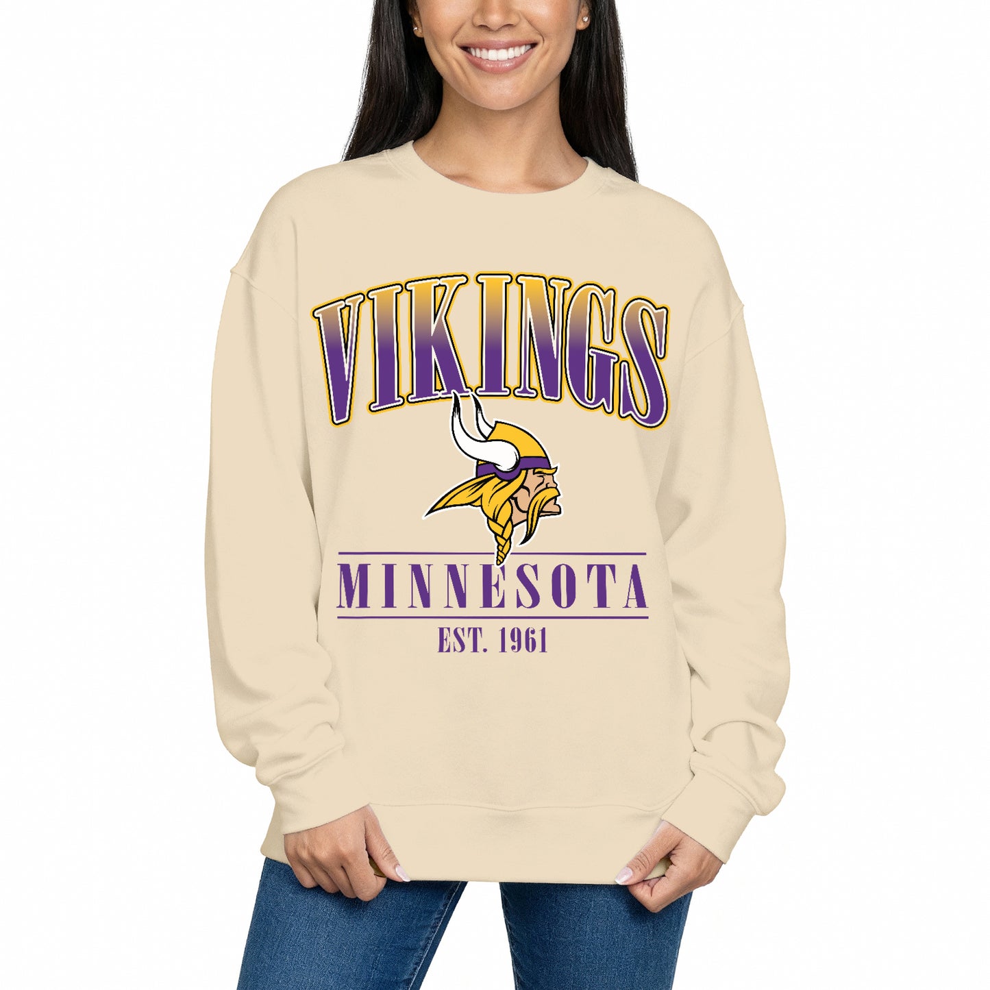Minnesota Vikings Womens NFL Starstruck Crewneck Pullover - Cream