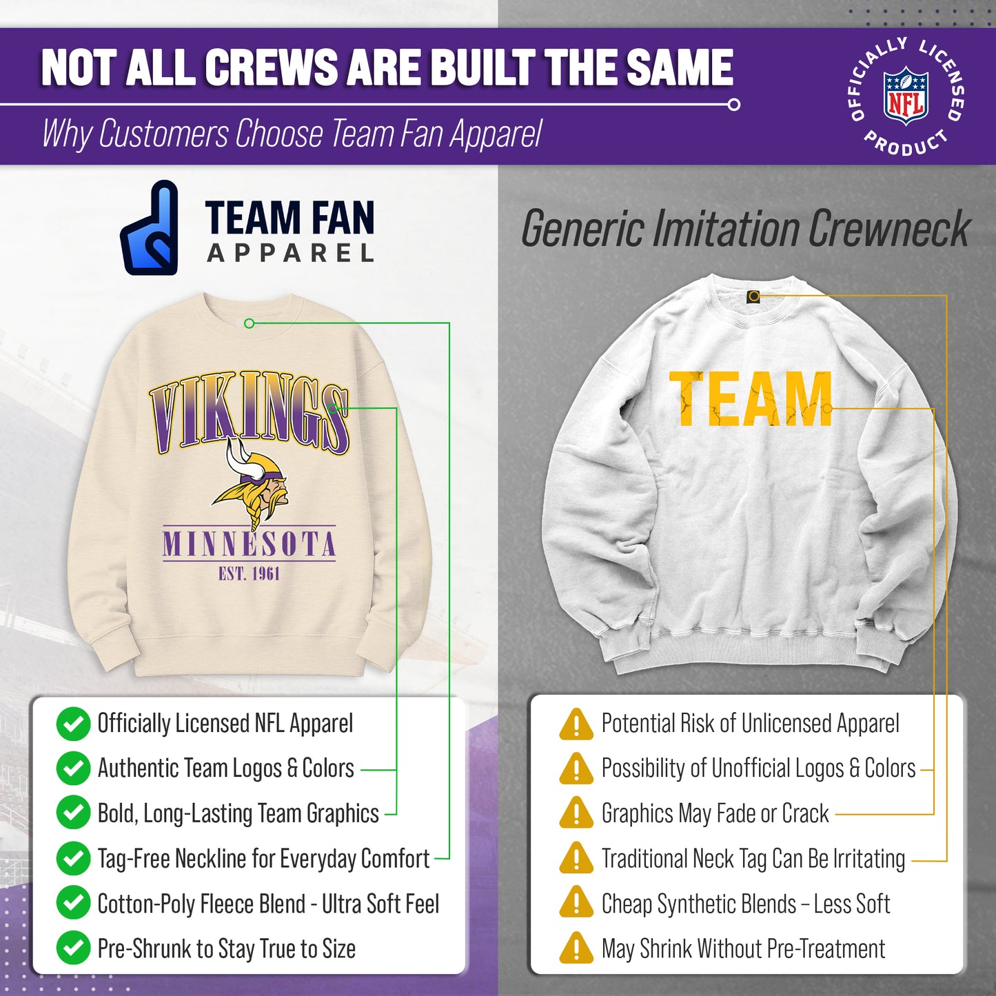 Minnesota Vikings Womens NFL Starstruck Crewneck Pullover - Cream