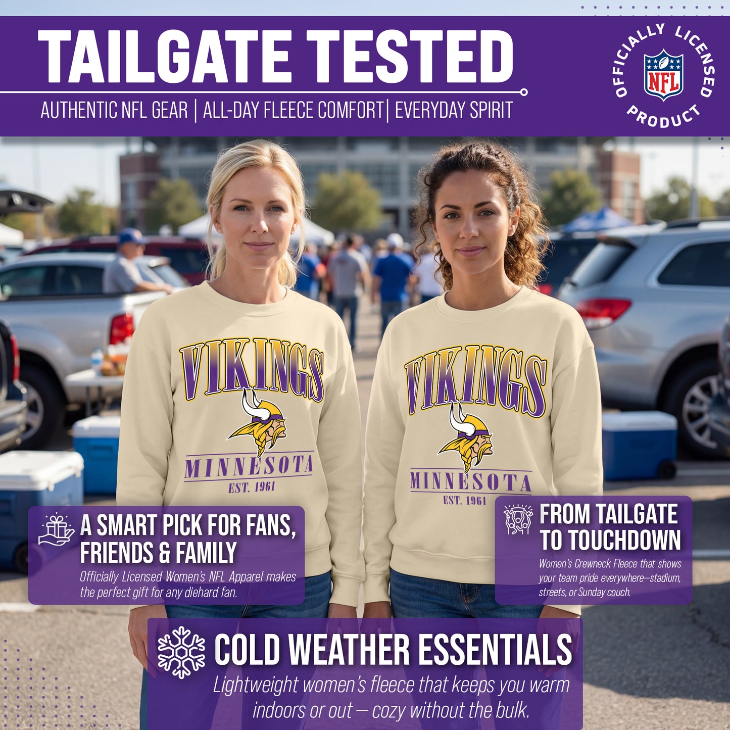 Minnesota Vikings Womens NFL Starstruck Crewneck Pullover - Cream
