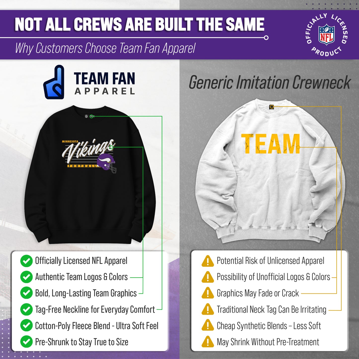 Minnesota Vikings Womens NFL Scrimmage Line Crewneck Pullover - Black