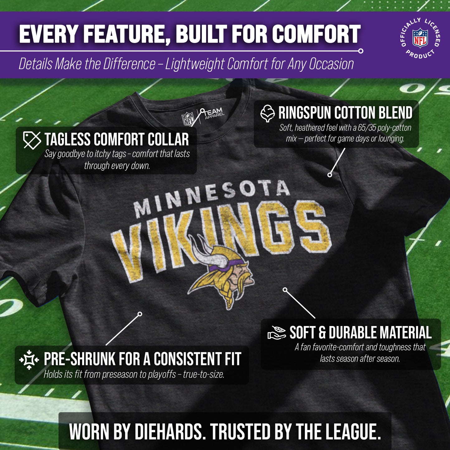Minnesota Vikings NFL Starting Fresh Short Sleeve Heather T-Shirt - Black