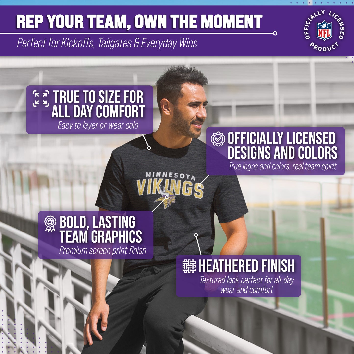 Minnesota Vikings NFL Starting Fresh Short Sleeve Heather T-Shirt - Black