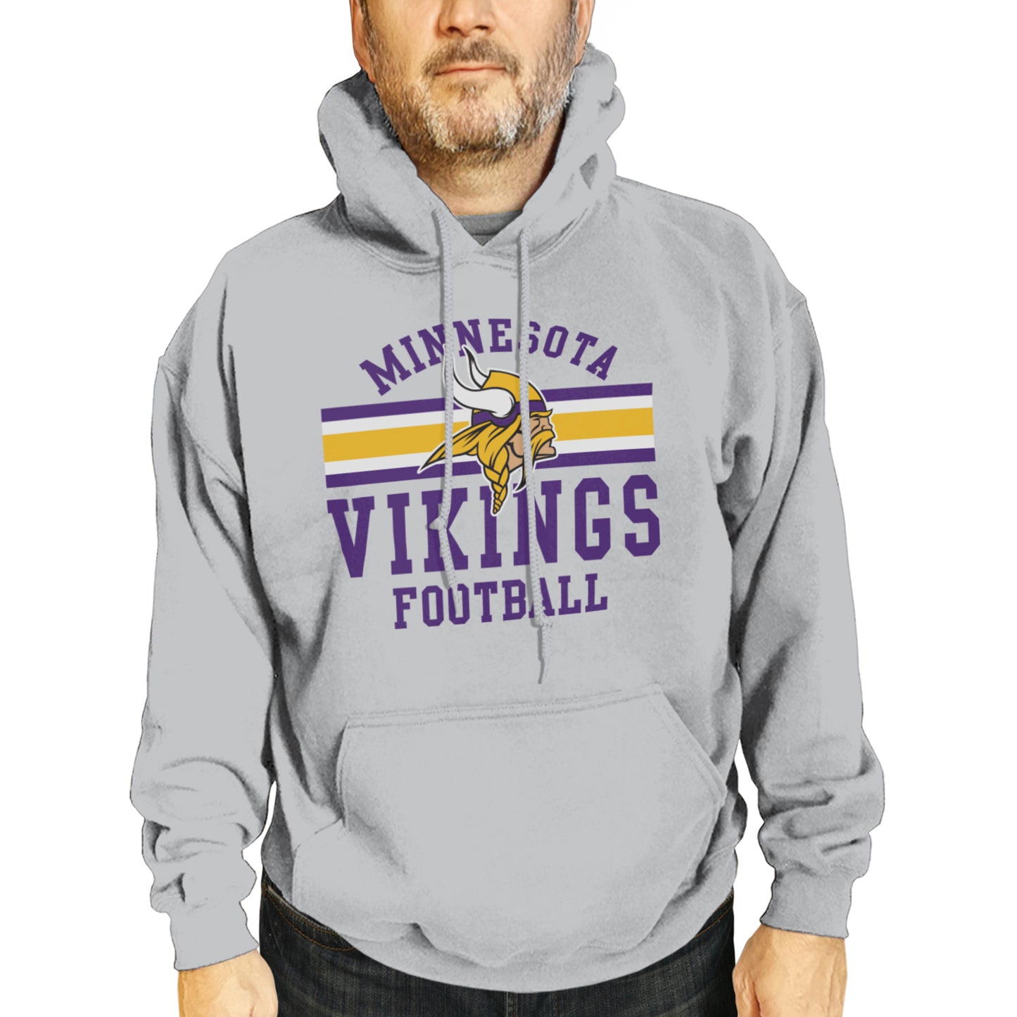 Minnesota Vikings NFL Team Stripe Hooded Sweatshirt- Soft Pullover Sports Hoodie For Men & Women - Sport Gray