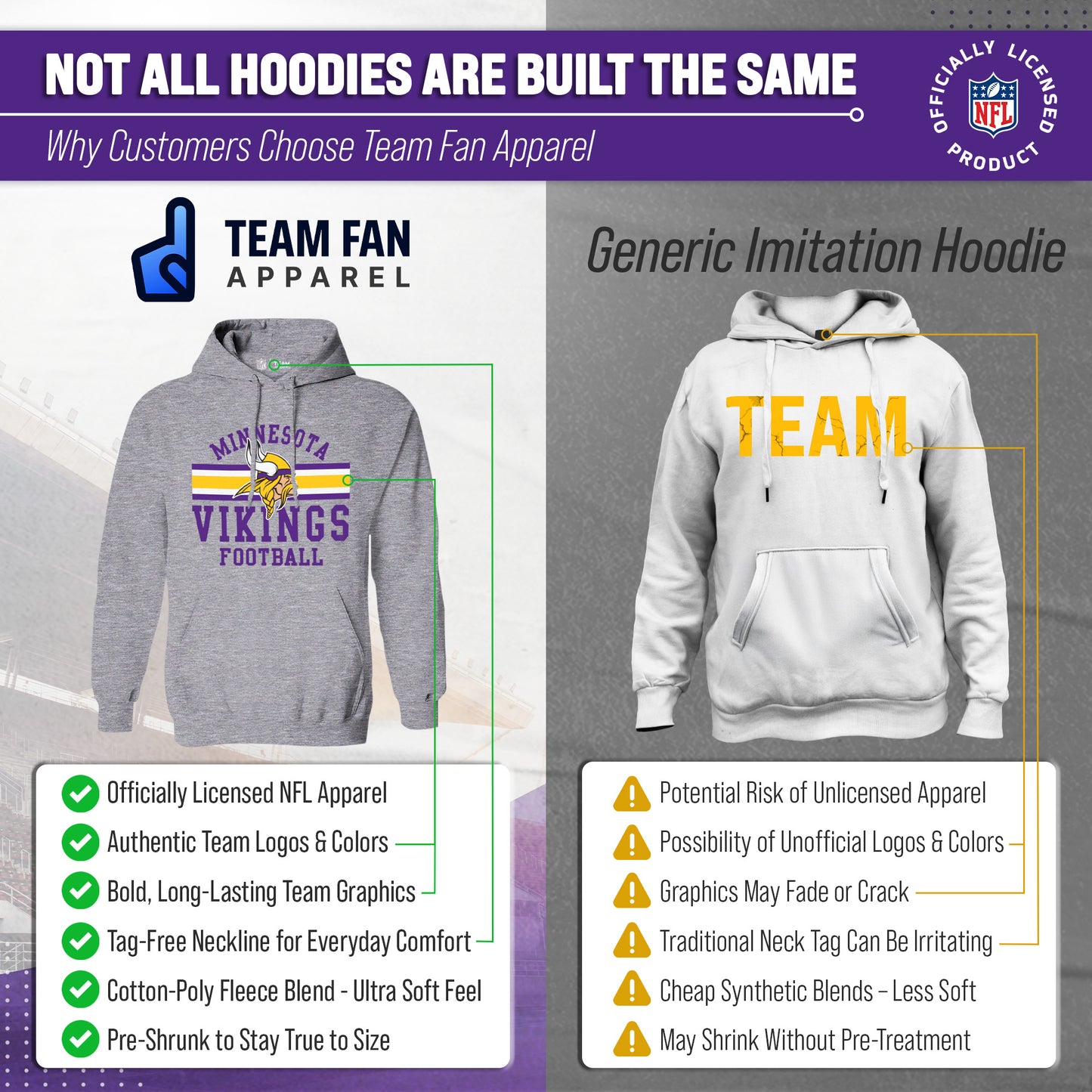 Minnesota Vikings NFL Team Stripe Hooded Sweatshirt- Soft Pullover Sports Hoodie For Men & Women - Sport Gray