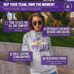 Minnesota Vikings NFL Team Stripe Hooded Sweatshirt- Soft Pullover Sports Hoodie For Men & Women - Sport Gray