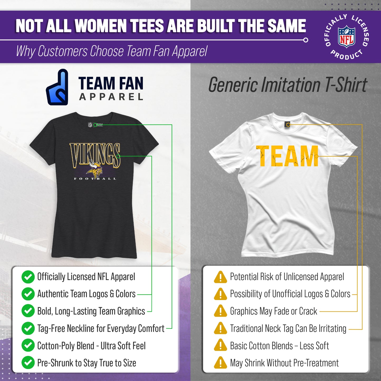 Minnesota Vikings NFL Womens Overtime Blueprint Tag-Less T-Shirt - Black