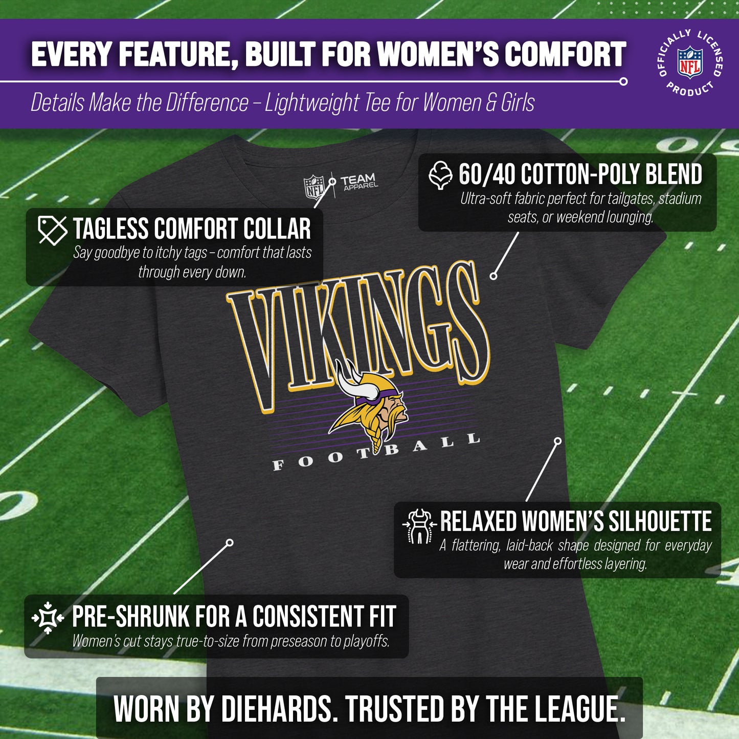 Minnesota Vikings NFL Womens Overtime Blueprint Tag-Less T-Shirt - Black