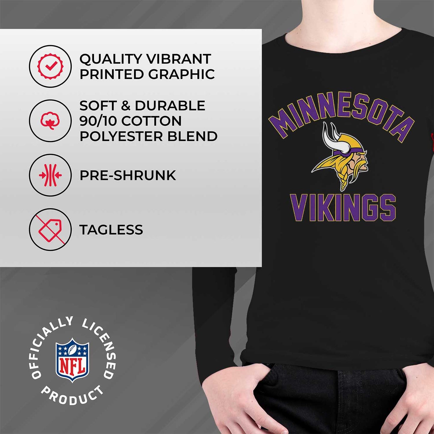 Minnesota Vikings NFL Gameday Youth Football Long Sleeve Shirt - Black