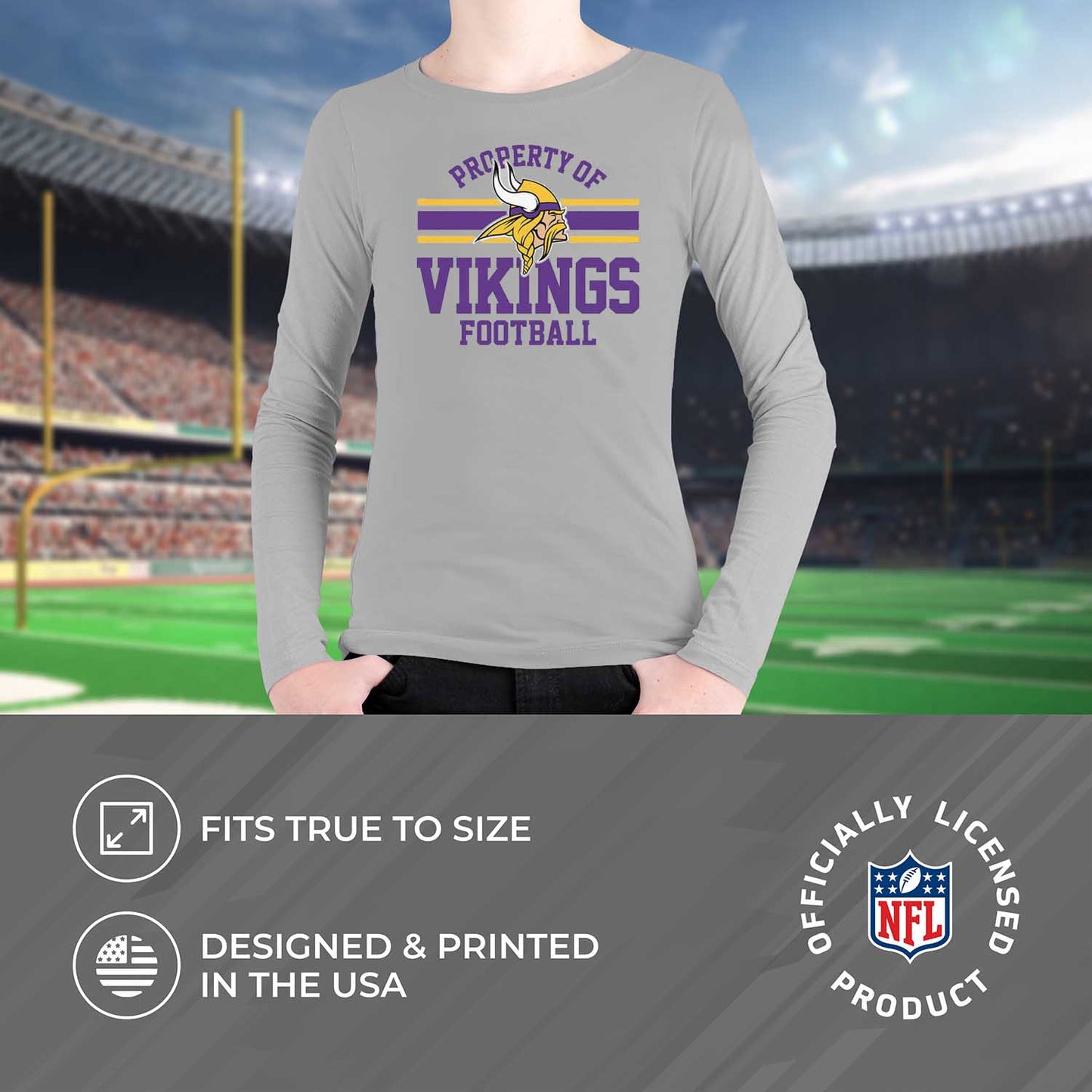 Minnesota Vikings NFL Youth Property Of Long Sleeve Lightweight T Shirt - Sport Gray