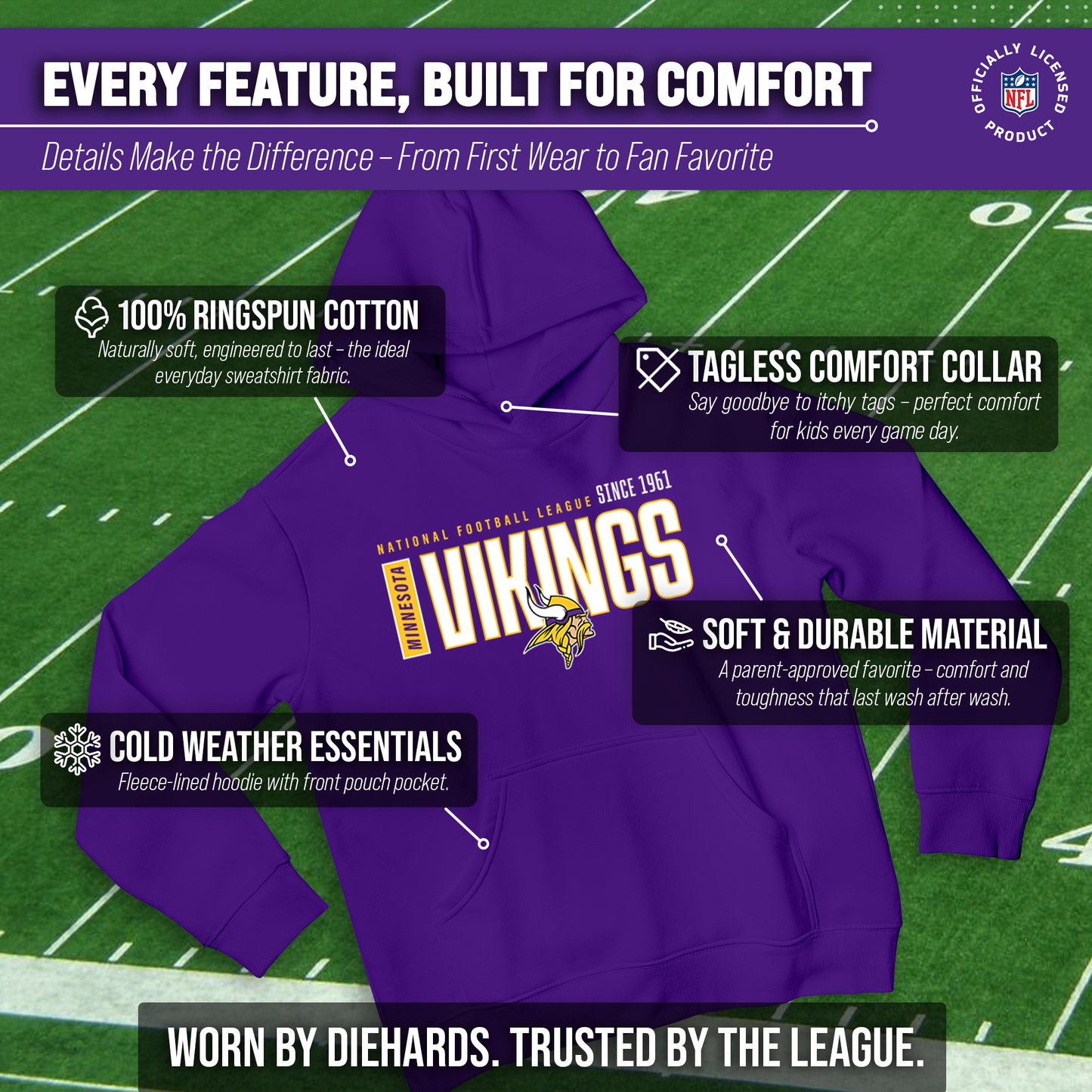 Minnesota Vikings NFL Youth Modern Endzone Football Fleece Hooded Sweatshirt - Purple