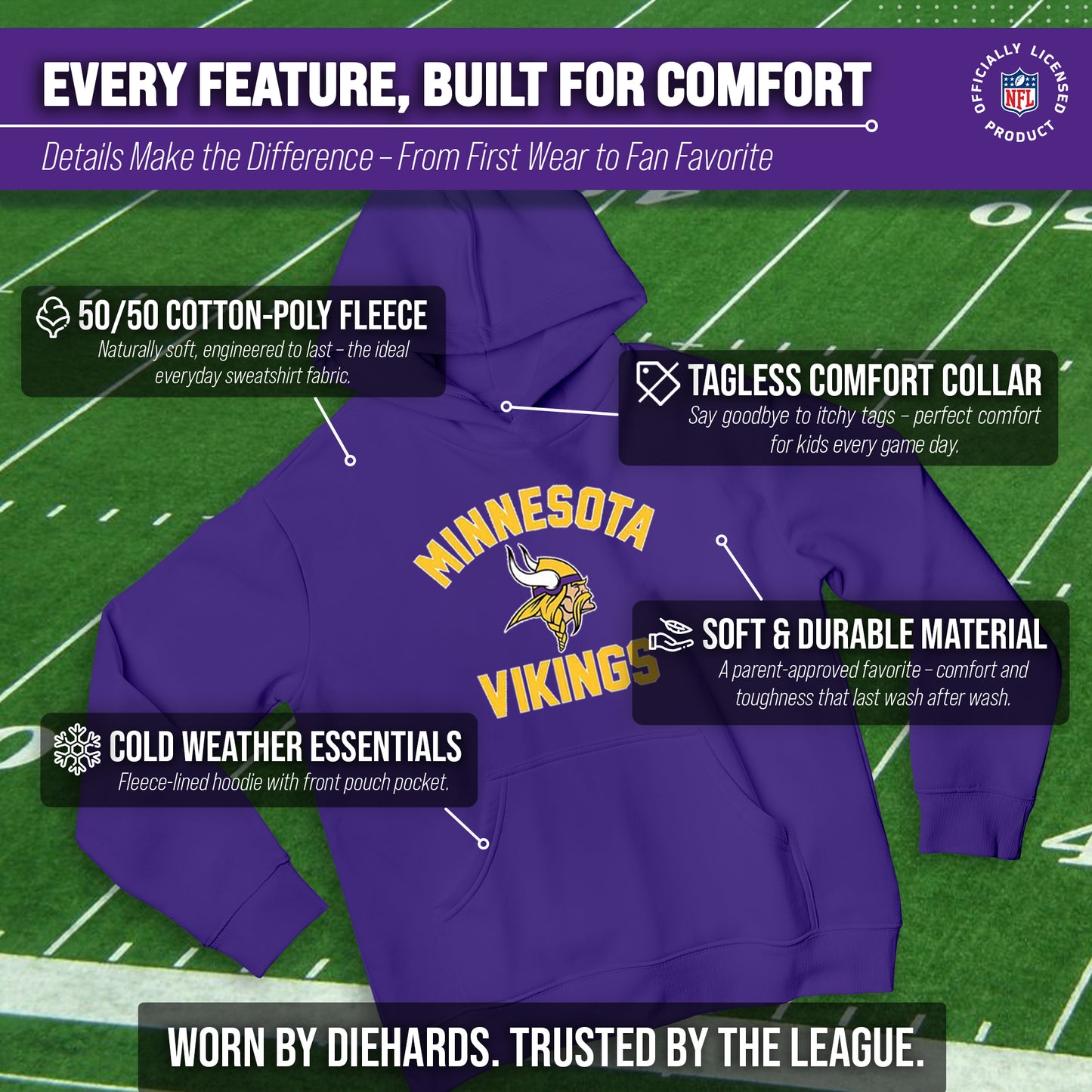 Minnesota Vikings NFL Youth Gameday Hooded Sweatshirt - Purple