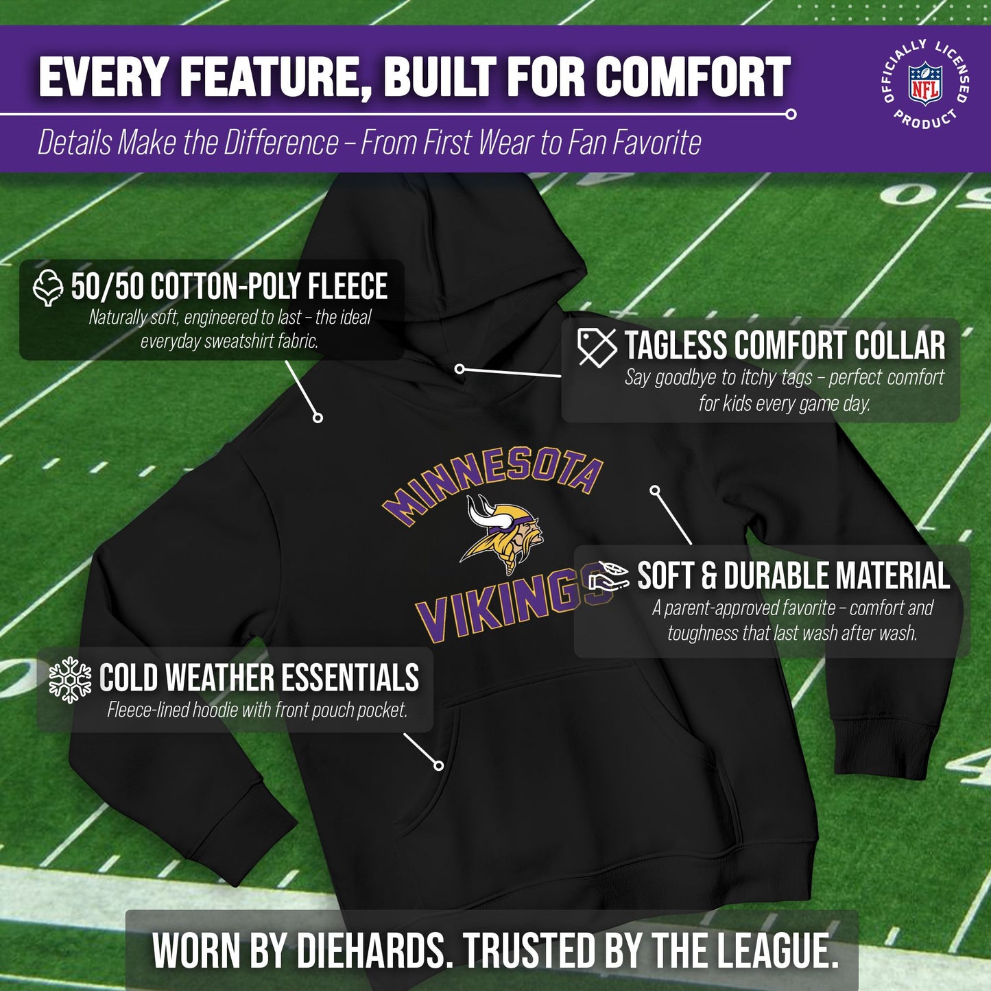 Minnesota Vikings NFL Youth Gameday Hooded Sweatshirt - Black