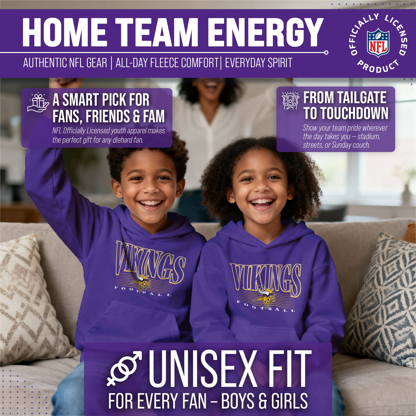 Minnesota Vikings NFL Youth Overtime Blueprint Football Fleece Hooded Sweatshirt - Purple