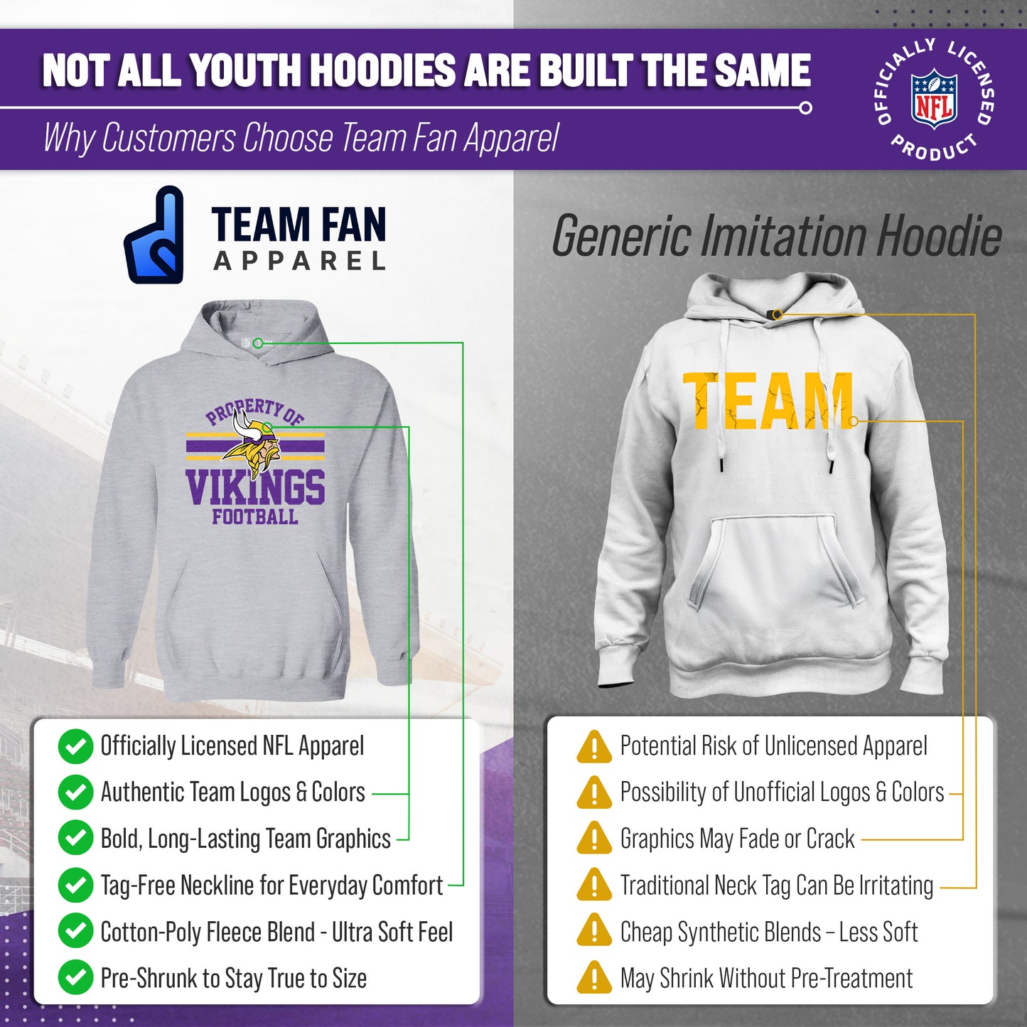 Minnesota Vikings NFL Youth Property Of Hooded Sweatshirt - Sport Gray