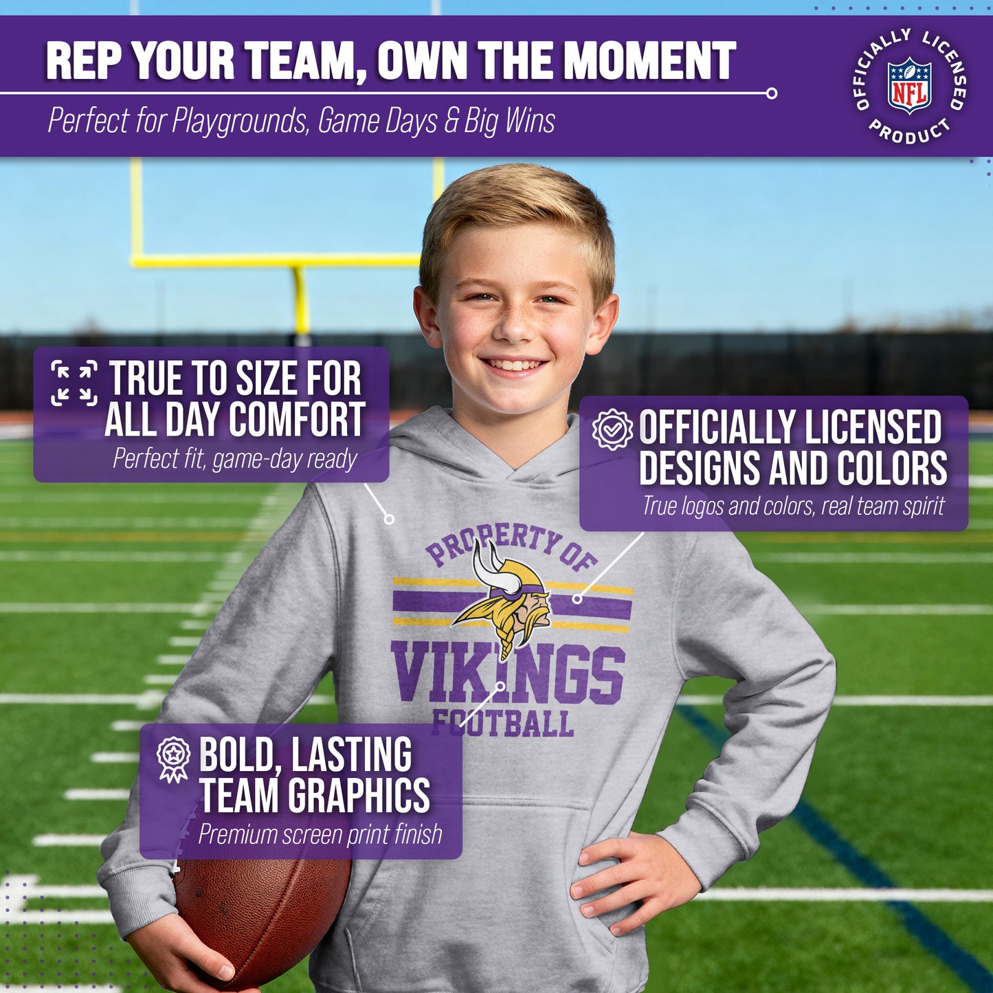 Minnesota Vikings NFL Youth Property Of Hooded Sweatshirt - Sport Gray