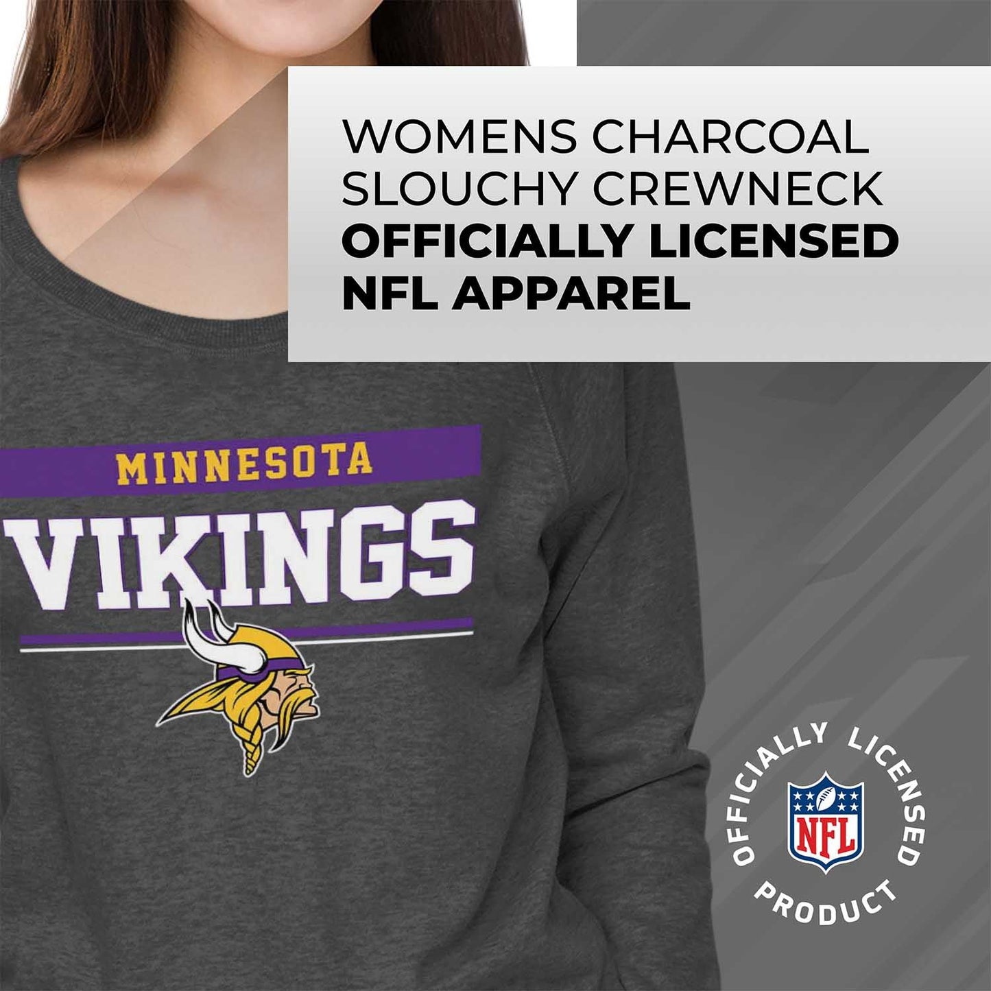 Minnesota Vikings NFL Womens Team Block French Terry Slouchy Top - Charcoal