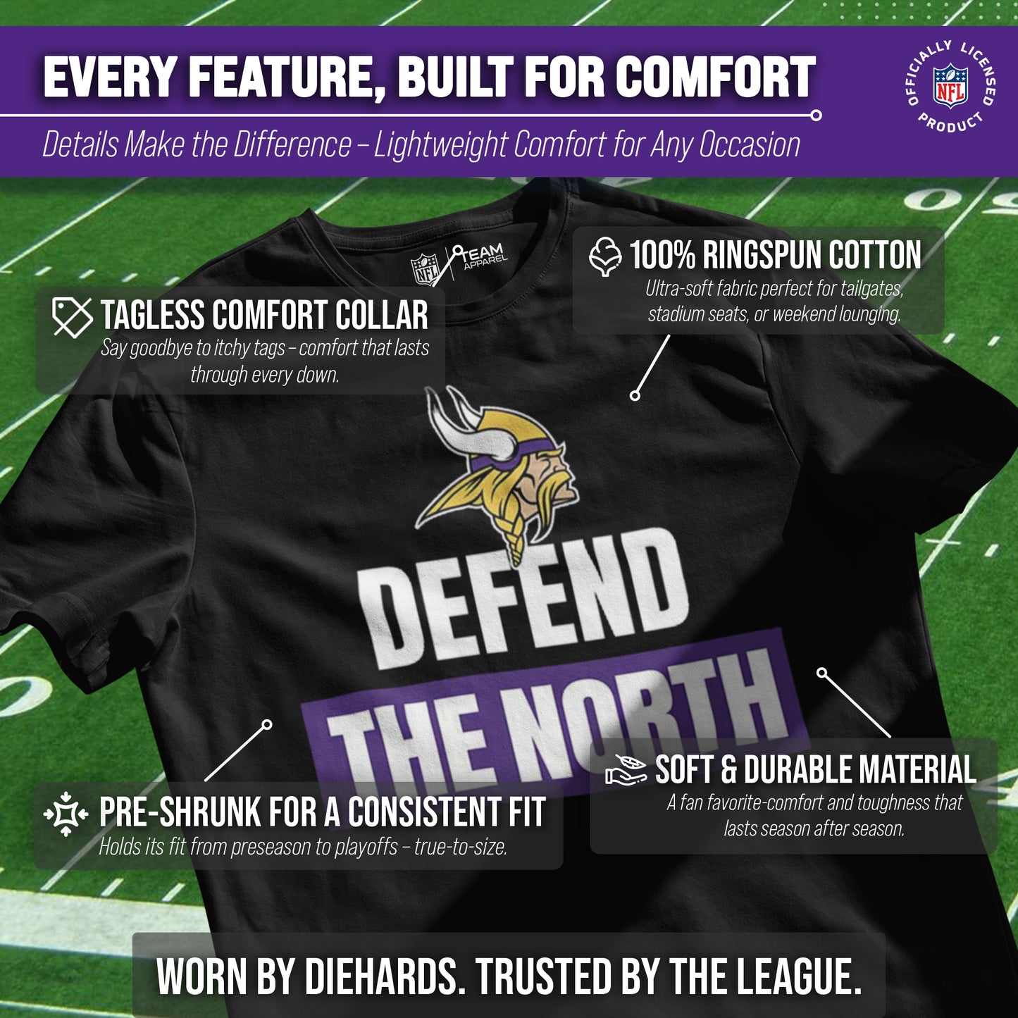 Minnesota Vikings NFL Adult Team Slogan Unisex T-Shirt - Black