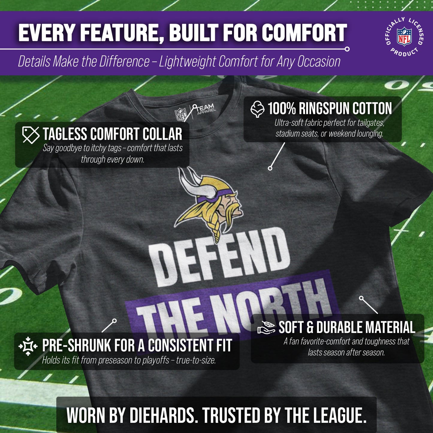 Minnesota Vikings NFL Adult Team Slogan Unisex T-Shirt - Gray