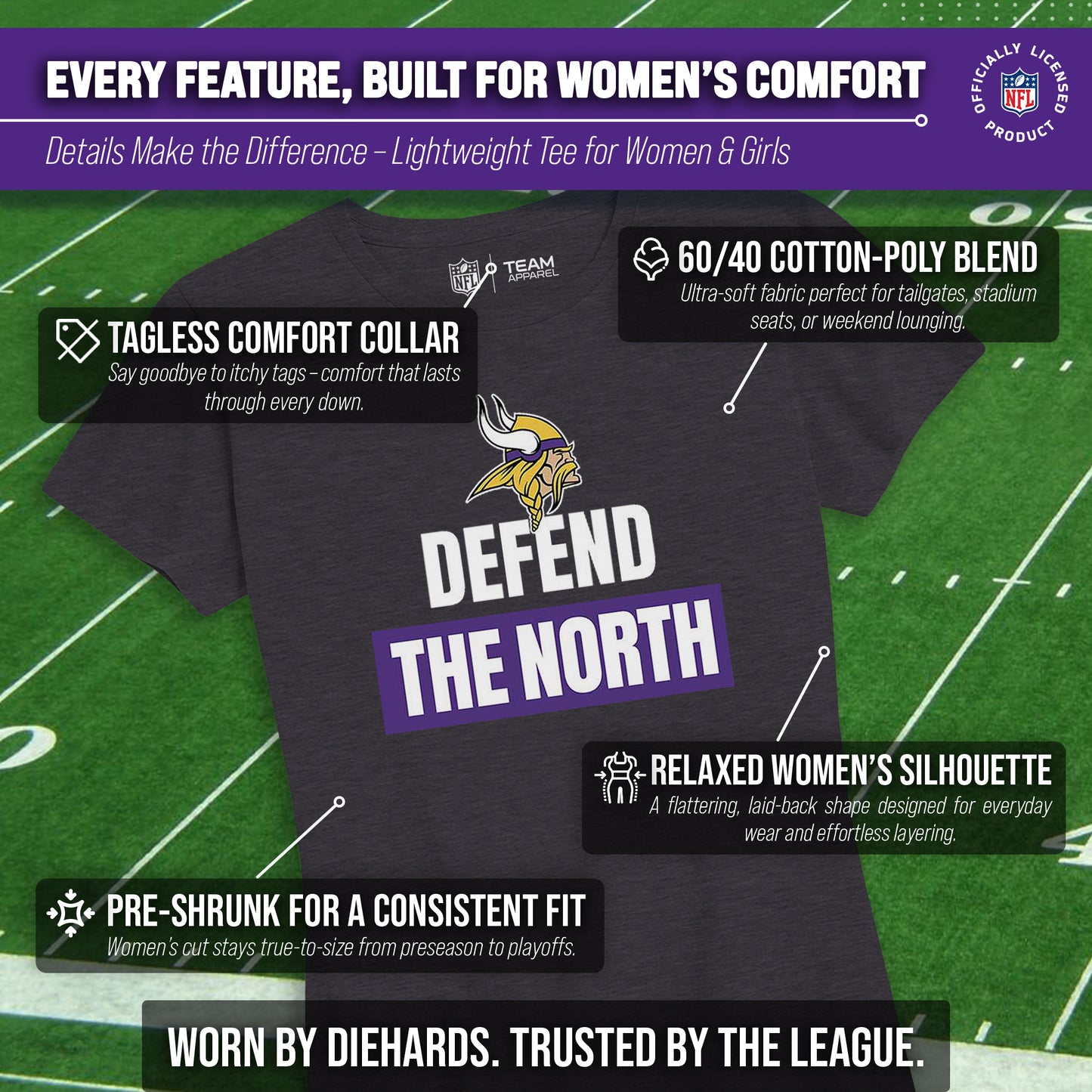 Minnesota Vikings NFL Womens Team Slogan Short Sleeve Tshirt - Charcoal
