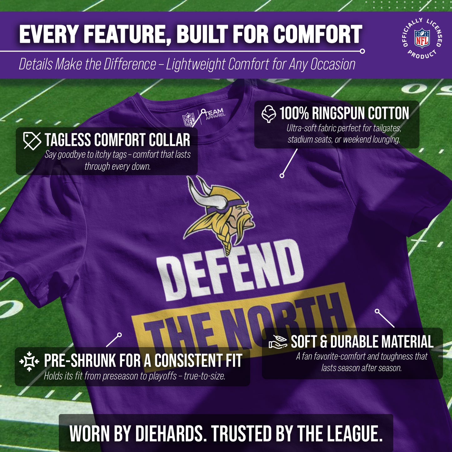Minnesota Vikings NFL Adult Team Slogan Unisex T-Shirt - Purple