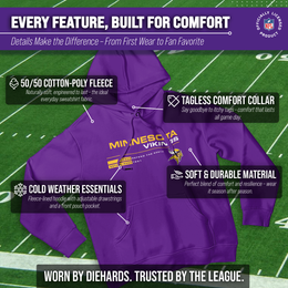 Minnesota Vikings Adult NFL Speed Stat Sheet Fleece Hooded Sweatshirt - Purple