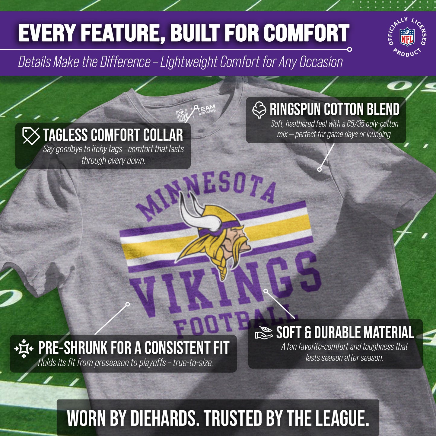 Minnesota Vikings NFL Adult Short Sleeve Team Stripe Tee - Sport Gray